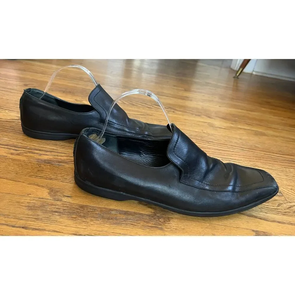 GUCCI Black Leather Slip On Slide Loafers Shoes  Mens Size 9